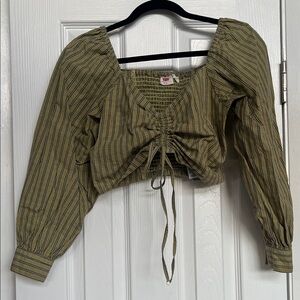 Levi's Olive Striped Ruched Blouse